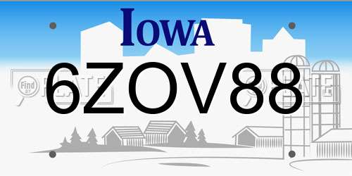 6ZOV88 Iowa License Plate