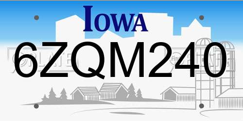 6ZQM240 Iowa License Plate