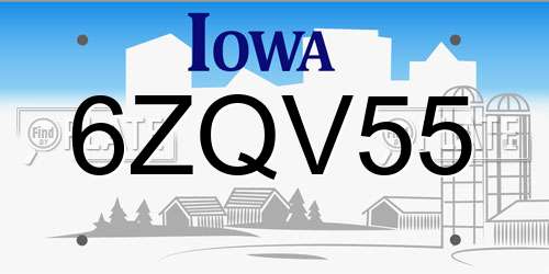 6ZQV55 Iowa License Plate