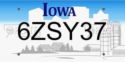 6ZSY37 Iowa License Plate