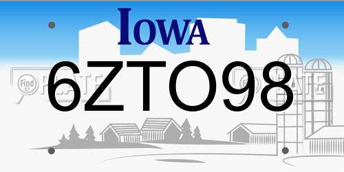 6ZTO98 Iowa License Plate