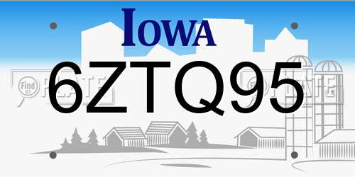 6ZTQ95 Iowa License Plate