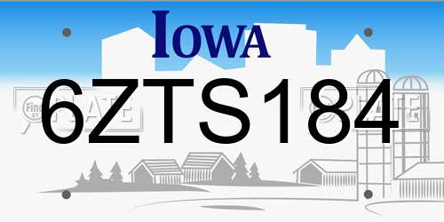 6ZTS184 Iowa License Plate