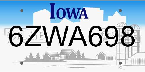 6ZWA698 Iowa License Plate