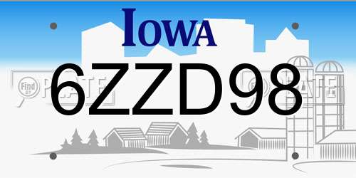 6ZZD98 Iowa License Plate