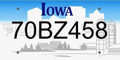 70BZ458 Iowa License Plate