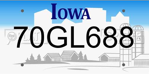 70GL688 Iowa License Plate