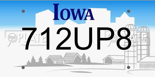 712UP8 Iowa License Plate