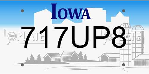 717UP8 Iowa License Plate