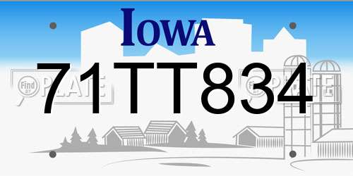 71TT834 Iowa License Plate
