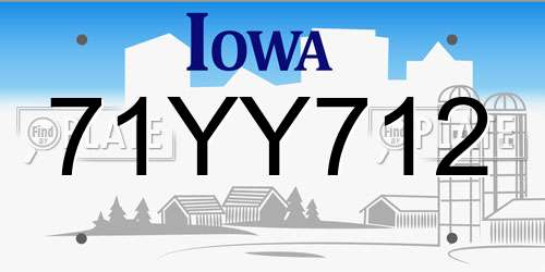 71YY712 Iowa License Plate