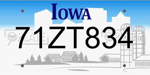 71ZT834 Iowa License Plate
