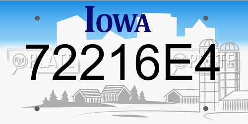 72216E4 Iowa License Plate