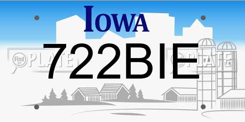 722BIE Iowa License Plate