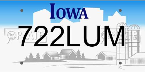 722LUM Iowa License Plate
