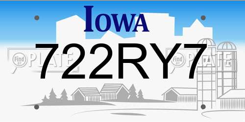 722RY7 Iowa License Plate