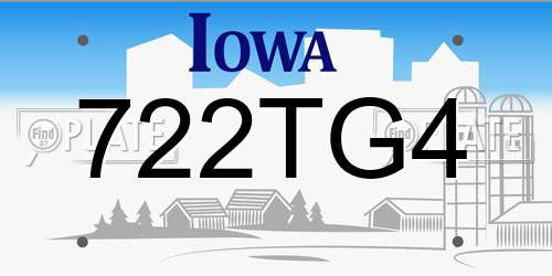 722TG4 Iowa License Plate