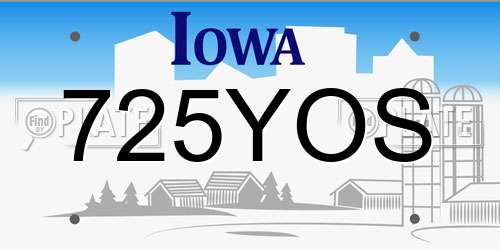725YOS Iowa License Plate