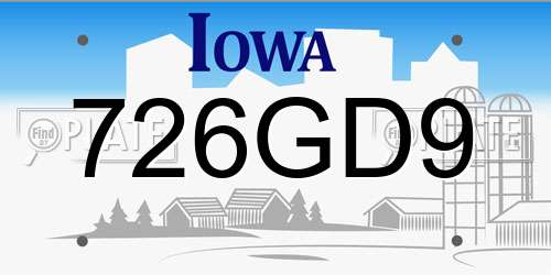726GD9 Iowa License Plate