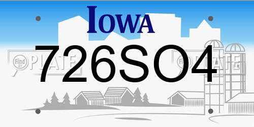 726SO4 Iowa License Plate