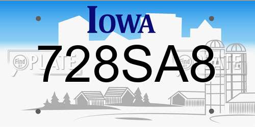 728SA8 Iowa License Plate
