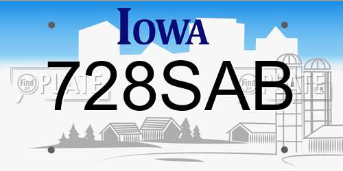 728SAB Iowa License Plate