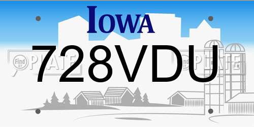 728VDU Iowa License Plate