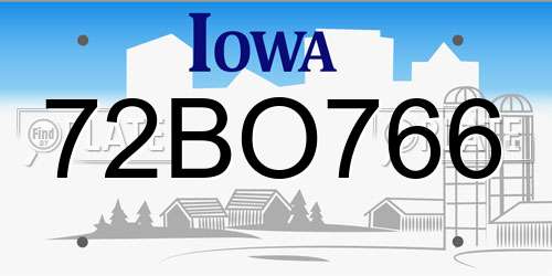 72BO766 Iowa License Plate