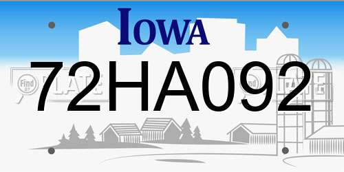 72HA092 Iowa License Plate