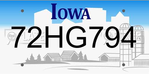 72HG794 Iowa License Plate