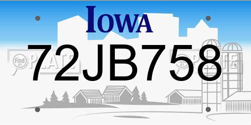 72JB758 Iowa License Plate