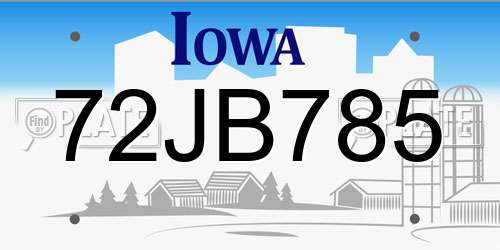 72JB785 Iowa License Plate