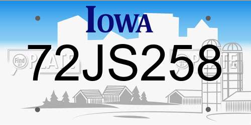 72JS258 Iowa License Plate