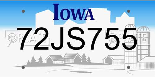 72JS755 Iowa License Plate