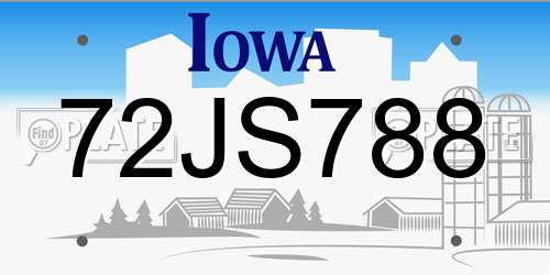 72JS788 Iowa License Plate