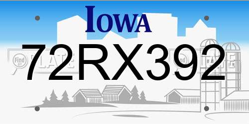72RX392 Iowa License Plate