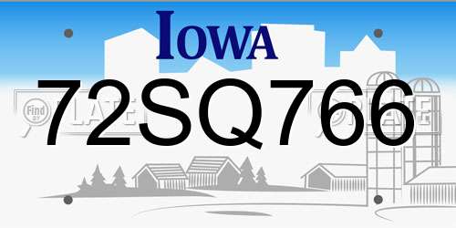 72SQ766 Iowa License Plate