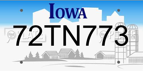 72TN773 Iowa License Plate