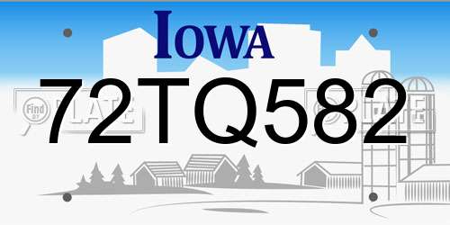 72TQ582 Iowa License Plate