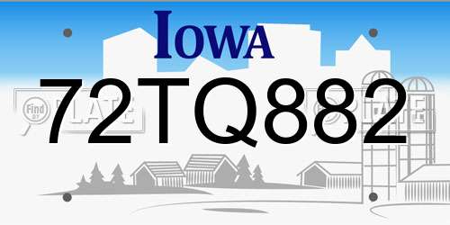 72TQ882 Iowa License Plate