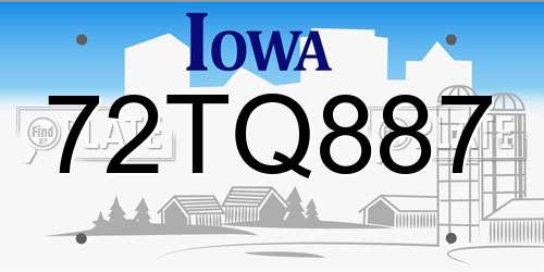 72TQ887 Iowa License Plate