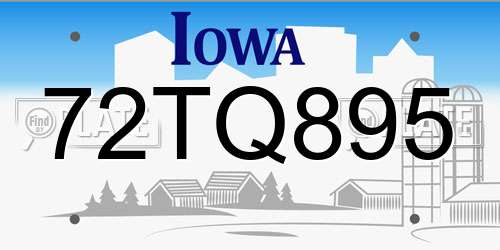 72TQ895 Iowa License Plate