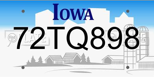 72TQ898 Iowa License Plate