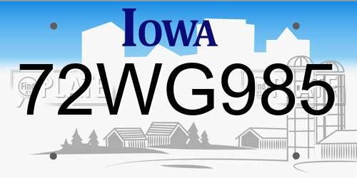 72WG985 Iowa License Plate