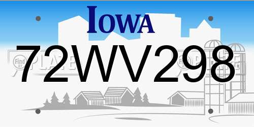 72WV298 Iowa License Plate