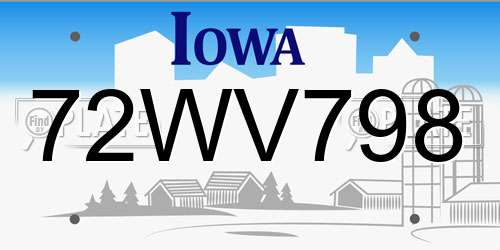 72WV798 Iowa License Plate