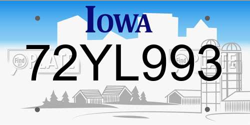72YL993 Iowa License Plate