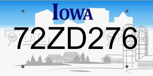 72ZD276 Iowa License Plate