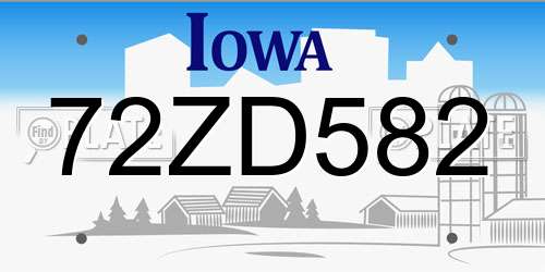 72ZD582 Iowa License Plate