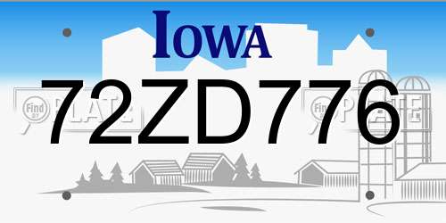 72ZD776 Iowa License Plate